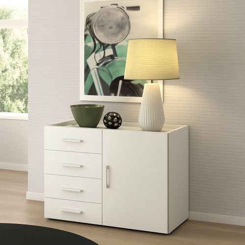 Credenza bianca 90x41x87h cm 1 anta e 4 cassetti - Aracnida