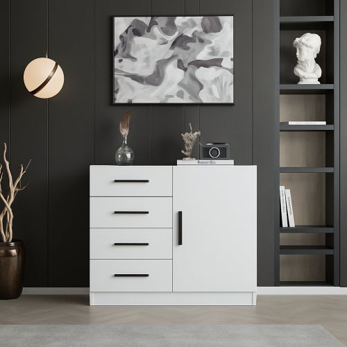 Credenza bianca 90x47x85h cm 1 anta e 4 cassetti - Neoguri