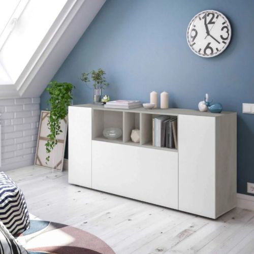 Credenza bianca e cemento 150x41x76h cm 3 ante - Crisantemo