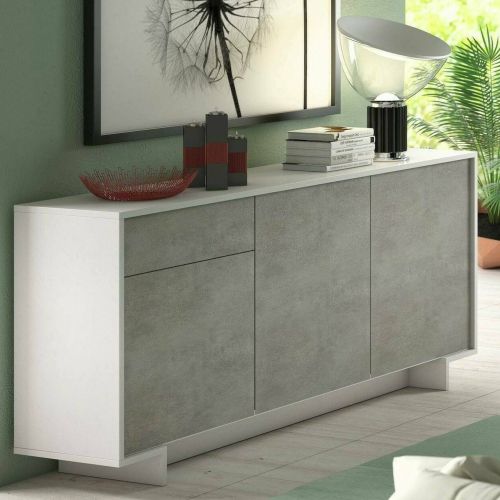 Credenza bianca e cemento 170x42x78h cm 3 ante e 1 cassetto - Aronne