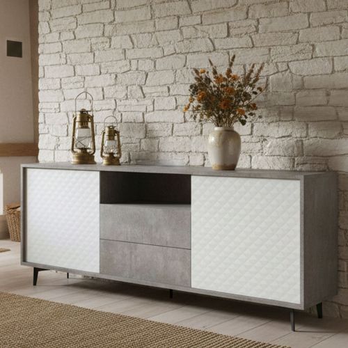 Credenza bianca e cemento 184x45x77h cm 2 ante e 2 cassetti - Azis