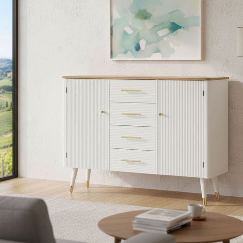 Credenza bianca e marrone 117x37x90h cm 2 ante e 4 cassetti - Acute
