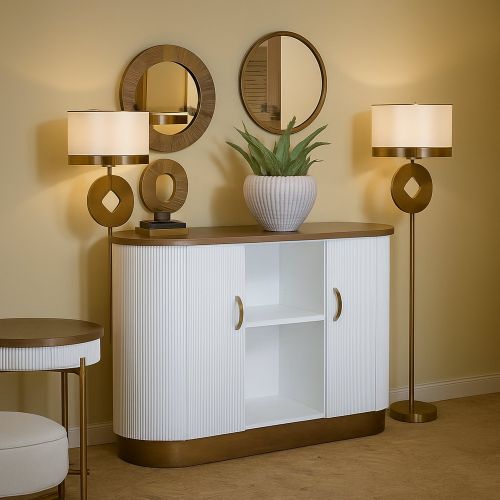 Credenza bianca e marrone 121x41x90h cm 2 ante - Ferrule