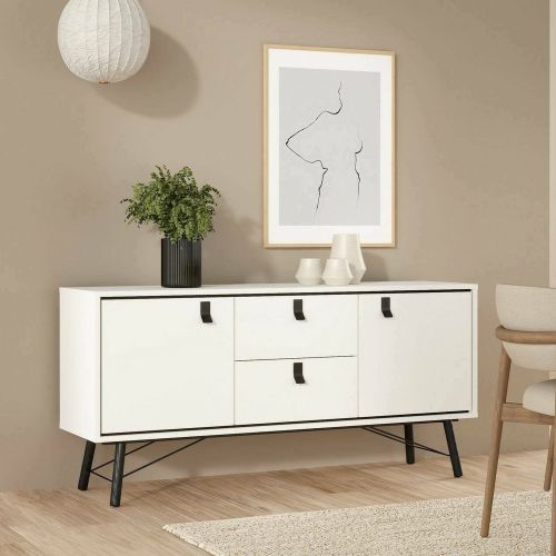 Credenza bianca e nera 150x40x72h cm 2 ante e 2 cassetti - Manyi