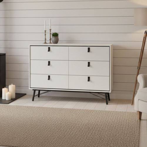 Credenza bianca e nera 150x40x94h cm 6 cassetti - Anturio