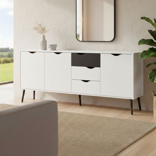 Credenza bianca e nera 195x39x81h cm 3 ante e 3 cassetti - Anima