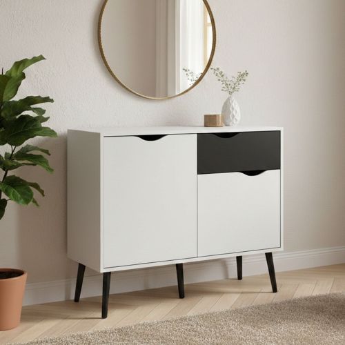 Credenza bianca e nera 98x39x81h cm 2 ante e 1 cassetto - Audit