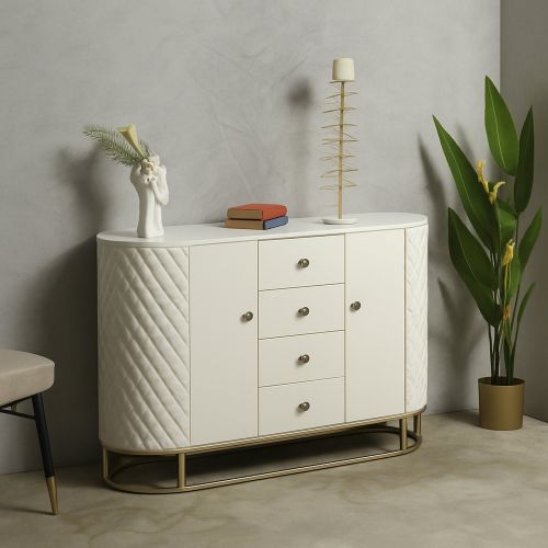 Credenza bianca e oro 120x40x85h cm 2 ante e 4 cassetti - Grotte