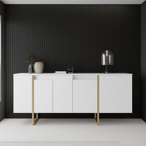 Credenza bianca e oro elegante 160x35x80h cm 4 ante - Arta
