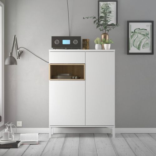 Credenza bianca e quercia 88x36x118h cm 2 ante e 1 cassetto - Alfra