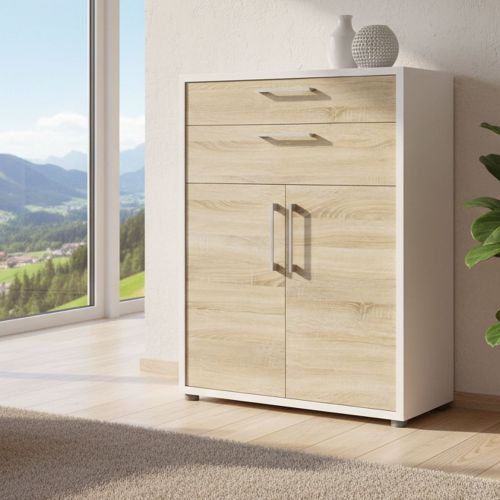 Credenza bianca e quercia 89x40x113h cm 2 ante e 2 cassetti - Agra