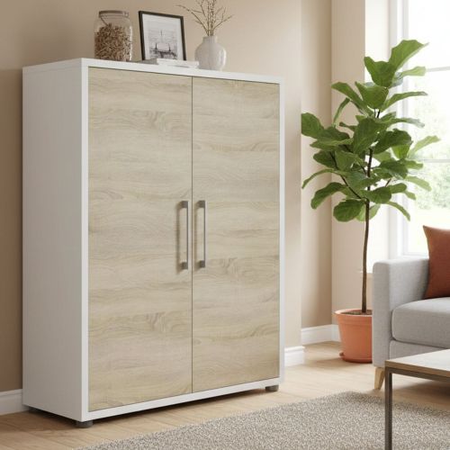 Credenza bianca e quercia 89x40x113h cm 2 ante - Warszawa