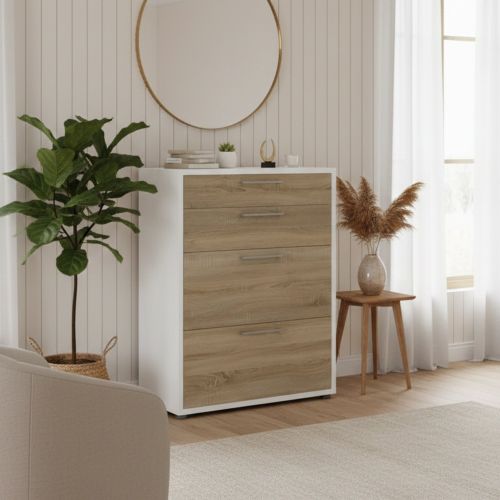 Credenza bianca e quercia 89x40x113h cm 4 cassetti - Anghiari