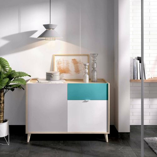 Credenza bianca e rovere 105x43x75h cm 2 ante e 1 cassetto - Ascot