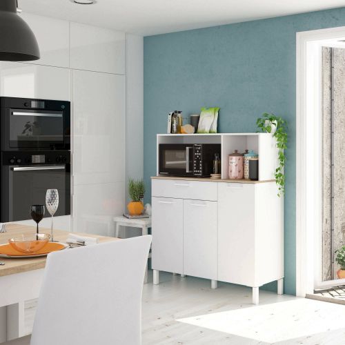 Credenza bianca e rovere 108x40x126h cm 3 ante e 1 cassetto - Angstrom