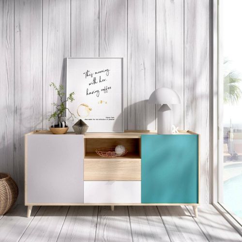 Credenza bianca e rovere 155x43x75h cm 2 ante e 2 cassetti - Asa