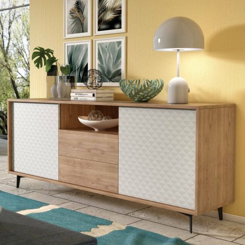 Credenza bianca e rovere 184x45x77h cm 2 ante e 2 cassetti - Azis