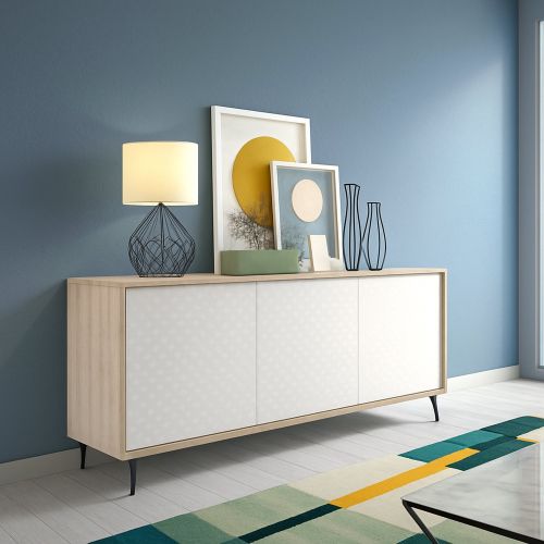 Credenza bianca e rovere 184x45x77h cm 3 ante - Aminda