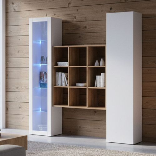 Credenza Bianco 14 Ripiani 19 Vani 40x30x180h cm, 2 Ante - Colonno