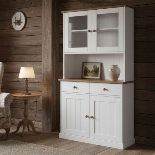 Credenza Bianco 2 Cassetti 4 Ripiani 90x45x190h cm, Apertura Battente, Scorrevole - Pattada
