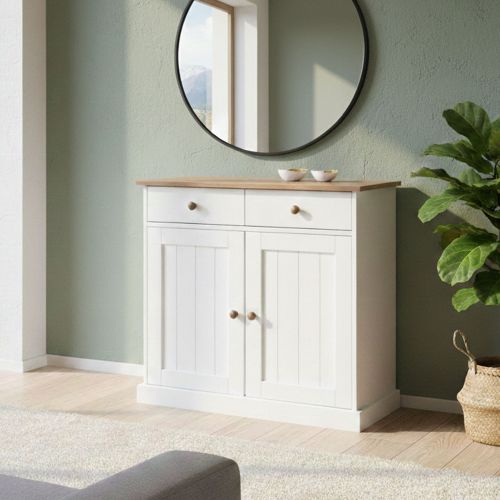 Credenza Bianco 2 Cassetti un Ripiano 90x45x86h cm, Apertura Battente - Buja