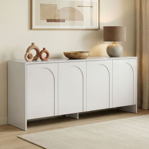 Credenza Bianco 2 Ripiani 4 Ante 180x45x80h cm, 6 Vani - Nomaga