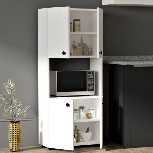 Credenza Bianco 2 Ripiani 4 Ante 60x31x140h cm, 5 Vani - Sestu