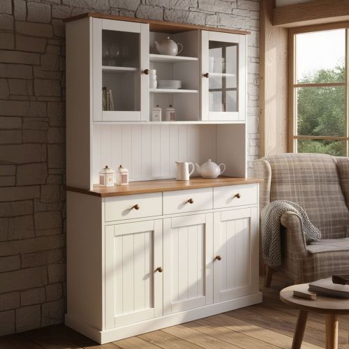 Credenza Bianco 3 Cassetti 4 Ripiani 131x45x181h cm, Apertura Battente - Loranze