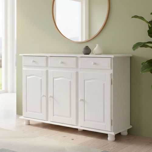 Credenza Bianco 3 Cassetti un Ripiano 130x43x87h cm, Apertura Battente - Gragnano