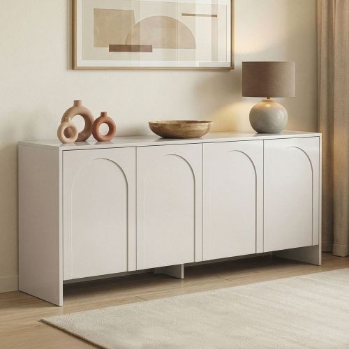 Credenza Bianco Crema 2 Ripiani 4 Ante 180x45x80h cm, 6 Vani - Nomesi