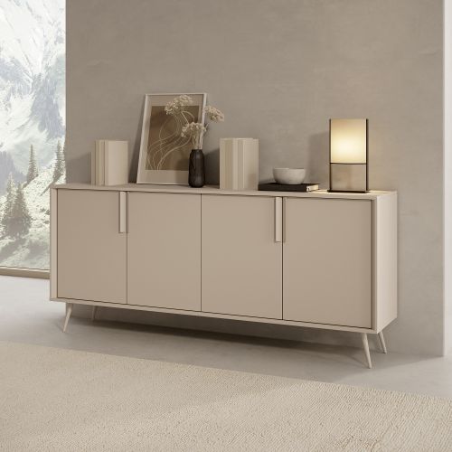 Credenza Bianco Crema 4 Ripiani con Piedini 110x40x78h cm, 8 Vani - Harero