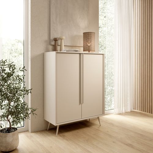 Credenza Bianco Crema 4 Ripiani con Piedini 97x40x126h cm, 6 Vani - Harenoma