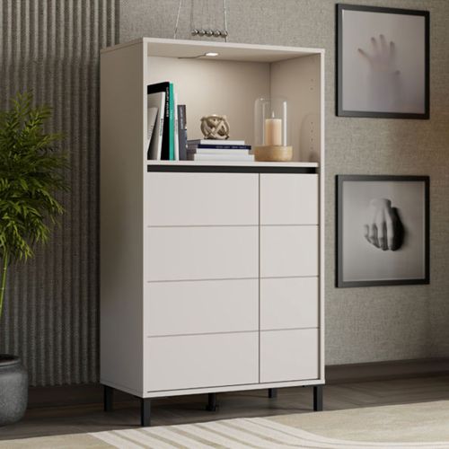 Credenza Bianco Crema Nero 2 Ripiani 3 Vani 74x40x135h cm, 2 Ante - Cosoleto