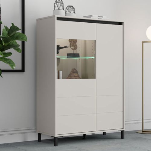 Credenza Bianco Crema Nero 4 Ripiani 6 Vani 93x40x135h cm, 2 Ante - Vignate