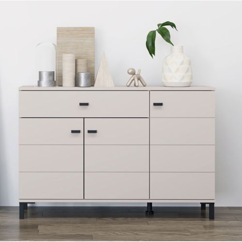 Credenza Bianco Crema Nero un Cassetto 2 Ripiani 116x35x78h cm, Apertura Battente, Scorrevole - Djanet