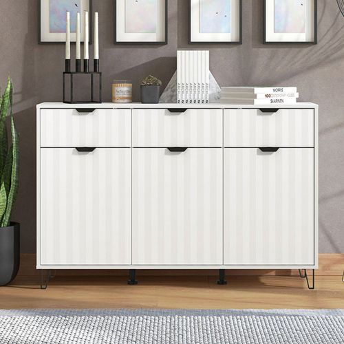Credenza Bianco Grigio Chiaro 3 Ripiani 3 Cassetti 138x40x90.5h cm, 3 Ante - Paglieta