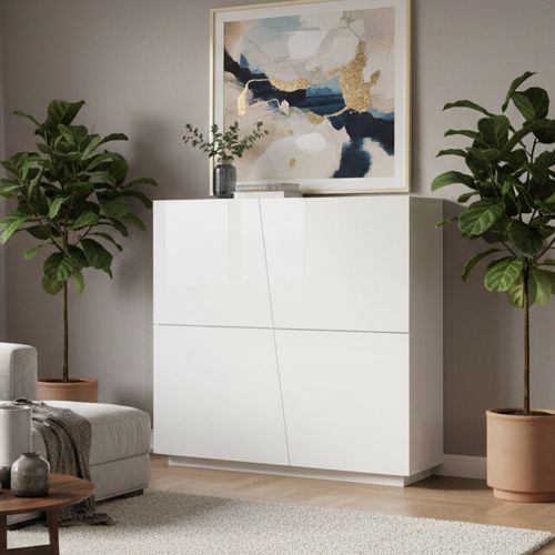 Credenza bianco lucida 120x43x126h cm 4 ante - Abbabbau