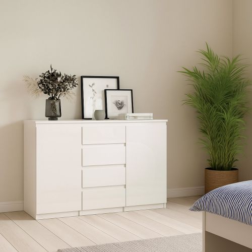 Credenza bianco lucida 120x50x90h cm 2 ante e 4 cassetti - Angelika