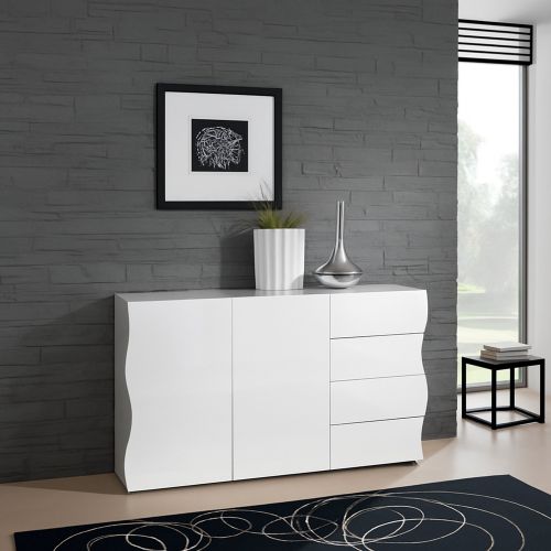 Credenza bianco lucida 124x40x81h cm 2 ante e 4 cassetti - Aksa