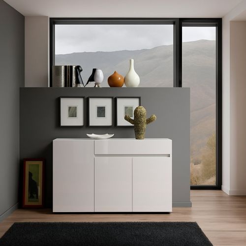 Credenza bianco lucida 135x38x79h cm 3 ante e 1 cassetto - Deodata
