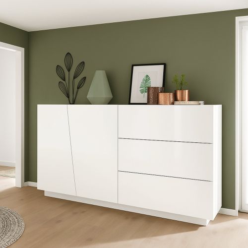 Credenza bianco lucida 140x43x86h cm 2 ante e 3 cassetti - Favonio