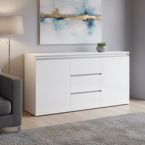Credenza bianco lucida 150x40x81h cm 2 ante e 3 cassetti - Amoco