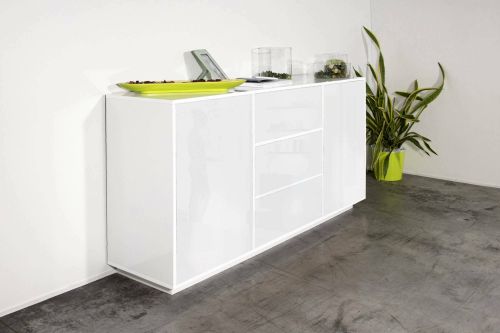 Credenza bianco lucida 160x41x86h cm 2 ante e 3 cassetti - Aysha