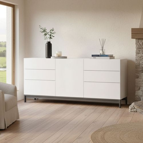 Credenza bianco lucida 170x40x73h cm 1 anta e 6 cassetti - Pirite