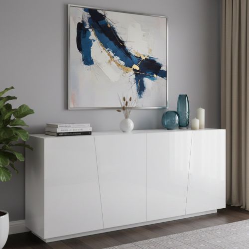 Credenza bianco lucida 200x43x86h cm 4 ante - Apollo