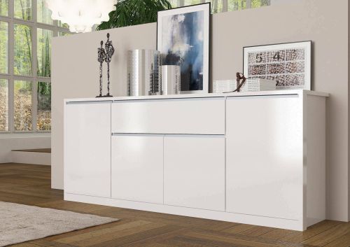 Credenza bianco lucida 210x45x85h cm 4 ante e 1 cassetto - Plutone