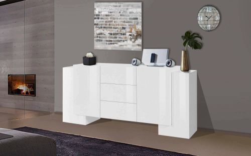 Credenza bianco lucida 210x45x85h cm 4 ante e 3 cassetti - Alchemy