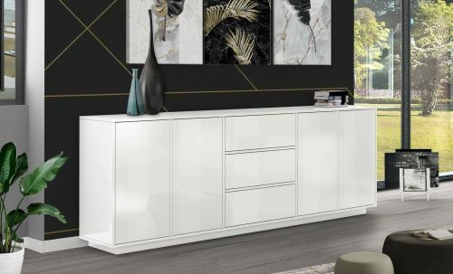 Credenza bianco lucida 220x41x86h cm 4 ante e 3 cassetti - Arrachis
