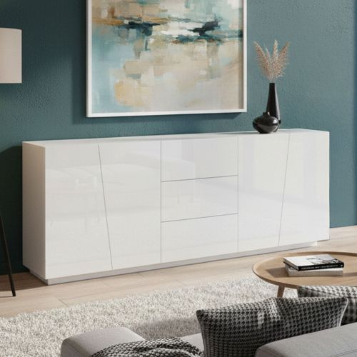 Credenza bianco lucida 220x43x86h cm 4 ante e 3 cassetti - Ayrton