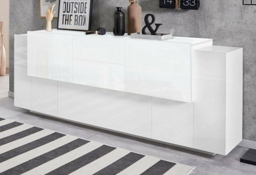 Credenza bianco lucida 220x45x86h cm 5 ante e 2 cassetti - Akirum